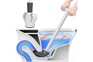 CINOLA Upgraded Toilet Plunger with Holder, Wall Mounted Toilet Bowl Plunger with Hideaway Caddy, Dual Handle Plunger for Bathroom Built-in Drip Tray, RV Bathroom Accessories (White)