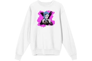 BIOWORLD Arcane League Of Legends Jinx metaliczny atrament portret dorosły biały okrągły dekolt bluza z długim rękawem