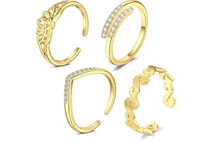 Mayhoop Toe Rings Silver Rosegold for Women Adjustable Toe Rings Knuckle Rings Stacking Rings Surgical Steel Heart Flower Star