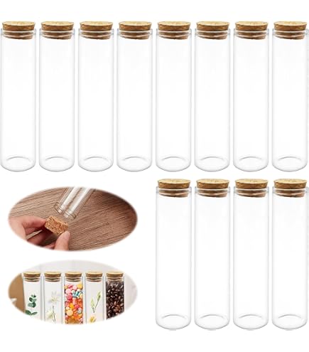 60 Provette In Plastica Con Tappo Sughero – Trasparenti Con Etichette E Corda, Per Confetti, Fiori, Spezie E Lavoretti Fai-da-te