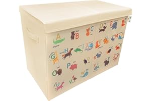 Ezylivin Large Toy Storage Box with Lid - Sturdy, Foldable, Space Saving Chest for Kids and Baby Games, Toys, Clothes, Bedding. Collapsible Toy Box for Boys & Girls (Animal Alphabet)