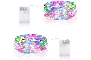‎VACOULERY LED Lichterkette Batterie, 2 x 20er Micro LED Batteriebetrieben Drahtlichterkette mit Timer für Hochzeit Zimmer Garten Weihnachten Deko (Bunt, 2 Stück)