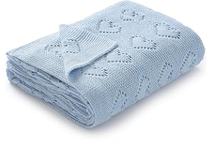 mimixiong 100% Cotton Knitted Cellular Baby Blanket, 100 x 80cm (Blue)