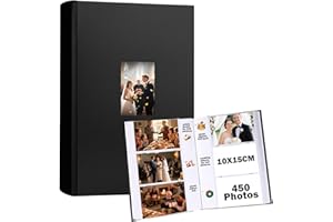 Ruibytree Album photos 15x10 cm pour 450 photos avec espace pour écrire, couverture en cuir avec fenêtre avant, album photo pour mariages, enfants, voyages, famille et photos de bébé (Noir)