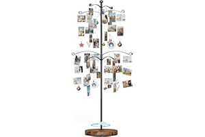 Emfogoo Marcos de Fotos Collage, Marcos de Fotos Multiple, Soporte para Exhibición de Fotos con Base Giratoria de Madera, Puede Colgar 90 Fotos, Decoración del Hogar, Regalos para Familiares y Amigos