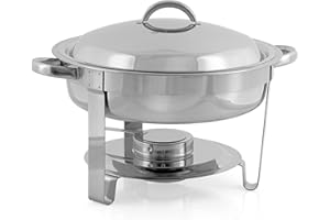 ‎MAHLZEIT Mahlzeit Edelstahl Chafing Dish rund 4,5 Liter | Warmhaltebehälter Essen, Speisenwärmer | Wärmebehälter, Speisewärmer, Bain Marie Rechaud, Chafing Dish für Buffet Catering Gastro und Party