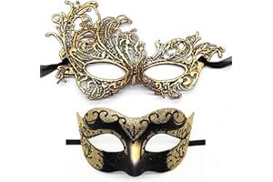 GEMWONDER 2 Pcs Masquerade Mask for Couple Venetian Mask for Halloween Lace Masque Costume Eyemask Party Prom Ball Mardi Gras
