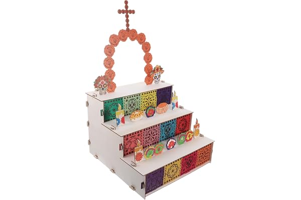 ERINGOGO Day Of The Dead Altar Kit Wooden Shadow Box DIY Mexican Memorial Supplies With Sugar Skull Papel Picado Modular Design For Authentic Dia De Los Muertos Decorations