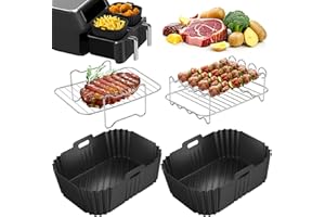 ‎PETHREE PETHREE 4 szt Akcesoria do Frytkownicy na Gorące Powietrze bez BPA do Dual Zone Kompatybilne Ninja AF300EU AF400EU 7,6-9,5 L Airfryer z Silikonowa Frytkownica Akcesoria, Ruszt do Grilla