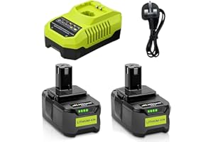 TOPBATT 2pcs RB18L50 18V 5,5Ah replacement battery for Ryobi battery + 1pcs 9,6V-18V 3A for Ryobi Lithium-Ion & NI-Mh charger BCL14181H