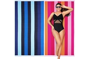 Winthome Beach Towel, Extra Large Microfibre Beach Towel for Adult, Double Sides Sand Free Quick Dry lightweight Travel Swimming Towel(Bule + Pink, 90×180cm - 2 pack)