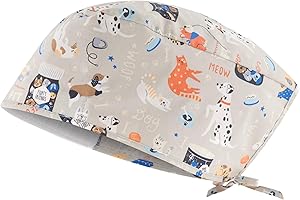 B-well Adelina Scrub Cap & Surgical Cap for Nurses, Doctors, Dentists, Pharmacists, Vets, Medical Staff (Dogs/Cats)
