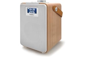 Maxesla DAB/DAB+/FM Radio with Bluetooth, Battery Powered Rechargeable Digital Radio with USB Charging, MDF Wood Effect Digital Radio with 1.8inch Screen, Headphone Socket TF Card Digital Alarm Clock