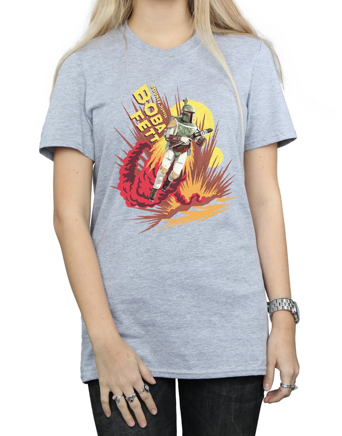 Star-Wars-Damen-Boba-Fett-Rocket-Powered-Boyfriend-Fit-T-Shirt-Sport-Grau-X-Large