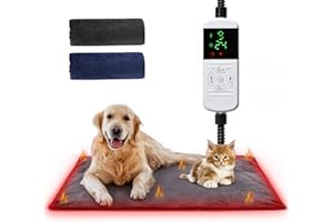 Angelpet Tappetino Riscaldante per Cani e Gatti XL 60x70cm – Cuscinetto Elettrico per Animali Domestici, 9 Livelli di Temperatura (35-55℃), 14 Timer (0-12/24H), Cavo Anti-Morso 1,8m, 2 Fodere Lavabili