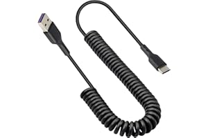 GELRHONR Kabel spiralny USB typu C, kabel USB A do typu C (3 A 60 W) do szybkiego ładowania i transmisji danych z innych urządzeń USB C - czarny (maks. 1,5 m) (USB do typu C)