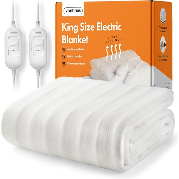 VonHaus Electric Blanket King Size – Heated Mattress Topper for King Bed, Heated  Under Blanket Cover Sheet, Dual Controls, Corner Ties, 3 Heat Settings,  Safety Shut Off, Machine Washable, 200 x 150cm :