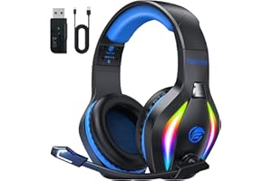 Fachixy FC100 Headset mit Mikrofon, 2,4G Wireless Gaming Headset für PS5, PS4, PC, Switch, Mac, Surround Sound Bluetooth Gaming Kopfhörer kabellos mit LED Licht, Über 50 Stunden Akkulaufzeit