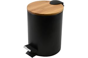 Spirella Adonis wiadro na kosmetyki, 3 litry, ze stali nierdzewnej, bambusowe, wolnoopadające, kosz na śmieci z funkcją cichego domykania, czarny