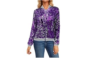 Rouingdd Glitzer Oberteile Damen, Karneval Kostüm Damen, Pailletten Reißverschluss Langarm Jacken Blazer Sakko Pailletten Blazer Jacke Elegant Kurz Sakko Rave Party Bomberjacke
