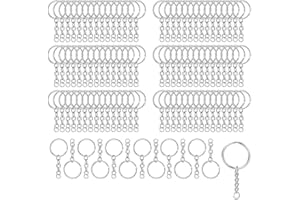 ASTARFAVOR 100 Pezzi 25mm Anelli Portachiavi,Anello Portachiavi con Catena, Portachiavi Ganci Portachiavi in ​​Metallo per Accessori Artigianali fai da te(argento)