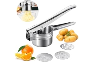 Qivine Presse Puree Manuel, Ecrase Pomme de Terre avec 3 Disques Interchangeables, Presse Purée Manuel en Acier Inoxydable, pour Fruits Légumes Aliments pour Bébés