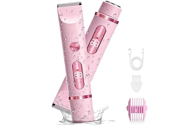 XkuiHF 2 in 1 Rasoir Electrique Femme, Tondeuse Femme Intime, IPX7 Étanche Rasoir Femme, utilisation humide et sèche pour le visage, les aisselles, les jambes (Rose)