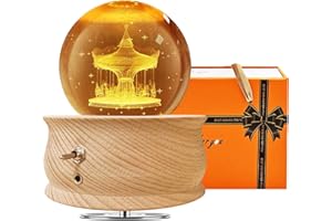 JOIENDY Carillon con Sfera di Cristallo, Rotazione a 360° della Base 3D Palla di Cristallo 70mm Sfera Vetro Lampada a LED Regalo per Natale Compleanno San Valentino della Mamma Decorazione