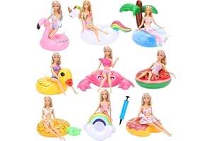 Miunana Pool Floaties for Girl Dolls, Fun Swimming Pool Party Ring Inflatable Drink Holder for 11.5 inch Dolls Pool Toys