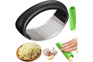 MPXEAVG Spremiaglio, Schiaccia Aglio, Spremiaglio a Bilanciere in Acciaio Inossidabile, Tagliaaglio con Pelaaglio in Silicone, Gadget da Cucina, Lavabile in Lavastoviglie, Facile da Usare e Pulire