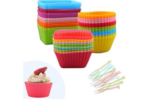 Honatrv Set di 48 Pirottini Silicone Riutilizzabili Formine in Silicone per Dolci Antiaderenti per Cupcake in Silicone, Stampi per Dolci in Silicone per Muffin, Torte, Budini