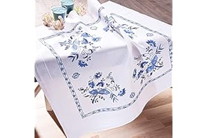 Kamaca Kit de broderie Motif fleurs en bleu 80 x 80 cm, pour point renforcé, point de tige, point plat, préimprimé en 100 % coton Pour broder soi-même