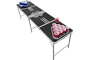 TEKONA Beer Pong Tisch Set ohne Löcher - inkl. 100 Becher (50 Rot & 50 Blau), 6 Bällen & Regelwerk - Classic Design