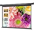 ZUEDA 100 inch 16:9 Manual Pull Down Projector Screen, Retractable Auto-Locking Projection Screen for Indoor Home Theater Cinema, School Office Presentation, Wall/Ceiling Mounted Movie Screen