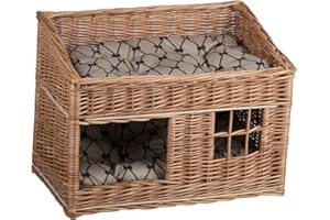 e-wicker24 Alles aus Weide Panier pour Animaux en Osier,Niche, Corbeille, Maison en Osier à Deux étages avec Deux Coussins (Naturel_2)