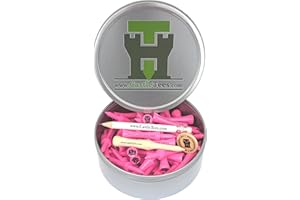 Castle Tees Official Bamboo Golf Tees up to 140 Tees 9 Sizes & Colours Premium Super Strong in Orange Purple Pink Sky Blue White Yellow Navy Blue Red Green Free Pitch Repair Tool
