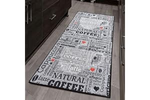 ‎MIQNA miqna Küchenteppich, Küchenläufer 80x200, Küchenteppich Waschbar rutschfest, Teppich Küche, Coffee Macchiato Design(Grau, 80 x 200 cm)