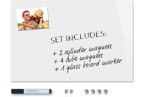 ‎BE!BOARD Be!Board SY487 Glas-Magnettafel weiß 60 x 40 cm, Memoboard magnetisch & beschreibbar, incl. 6 starke Neodym-Magnete + 1 schwarzer Boardmarker, rahmenlos