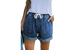 GOLDPKF Womens Denim Jean Shorts Cotton Casual Drawstring Elasticated Waist Shorts Summer Stretch Hot Pants