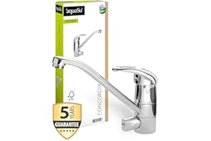 'aquaSu® 796019 - Miscelatore monocomando con cartuccia a risparmio acqua, rubinetto per lavello, beccuccio orientabile, fissaggio standard, nucleo in ottone, cromato