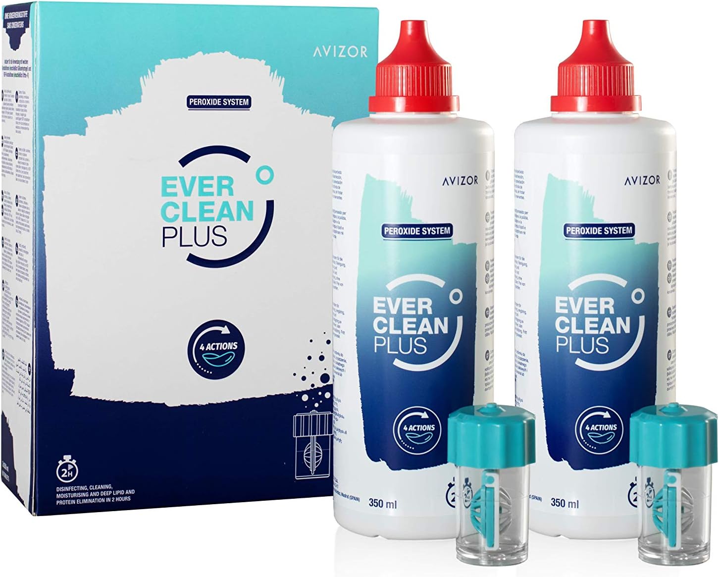 Avizor Ever Clean Plus | Solución Potente de Desinfección Intensiva para Lentes de Contacto | Limpieza Profunda con Comprimidos | Formato 2x350ml + 90 comprimidos