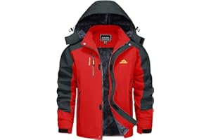 KEFITEVD Giacca Invernale Uomo Giacca da Sci Impermeabile Calda Foderata Outdoor con Cappuccio Staccabile Softshell Giacca Invernale in Pile