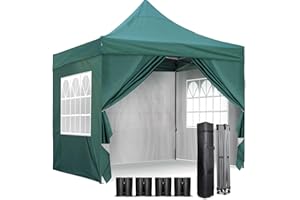 SANHENG Pop Up Gazebo, Heavy Duty Premium Gazebo with 4 Sides, Weatherproof, UV-Resistant, Easy-Assembly, Portable with Storage Bag, Ideal for Garden, Patio, and Events (Green)