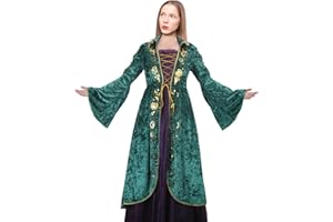 LIKUNGOU Winifred Sanderson Disfraz Mujer Medieval Verde Bruja Bata Vestido Halloween Fiesta Cosplay Traje