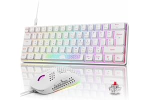 ZIYOU LANG Wired Gaming Keyboard and Mouse Set, 60% Percent Light Up Mechanical Keyboard with Optical Linear Red Switch UK Layout+Ultra Lightweight 6400 DPI RGB Gaming Mouse+Mouse Mat for PC/Mac, White