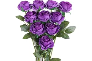 JUSTOYOU Rose Artificielle Fleurs De Soie Bouquet Home Office Arrangements De Mariage Violet(10 PCS)