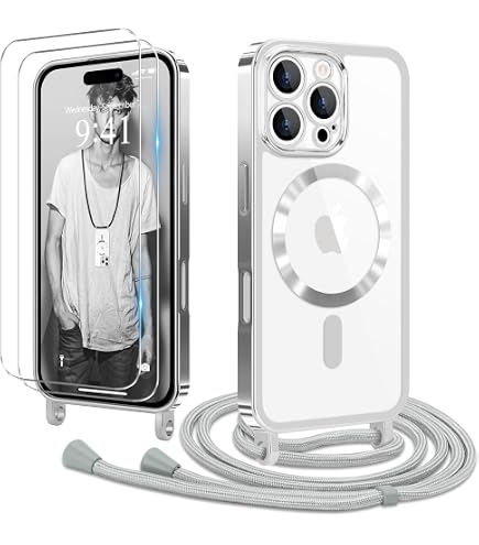 Custodia UnnFiko MagSafe Per IPhone 16 Pro Max Trasparente Con Catena E Patch Metallica