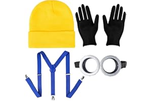 Humairc Costume Giallo Kit Occhiali Giallo Costume Halloween Cosplay Carnevale Halloween Accessori Cosplay Costume da Giallo Donna Uomo Bambino - Occhiali Cappello Giallo Guanti Neri