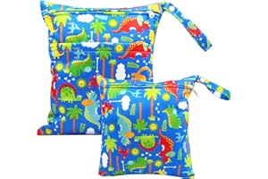 FenFang Wet Bag, 2 PCS Wet Dry Bags for Cloth Diapers Nappy Daycare Organiser Storage Bags, Waterproof Washable Reusable Zipper Bag (Blue)