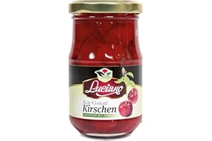 ‎LUCIANO Luciano Cocktail Kirschen 125g - Maraschino Cocktailkirsche ohne Kern Sauerkirschen im Glas mit Stiel eingelegt in Sirup